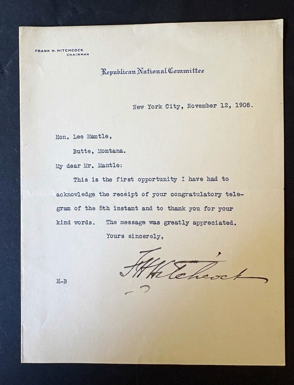 Republican National Committee 1908 Signed Letter in Dip Ink (Taft Campaign) Republican National Committee 1908 Signed Letter in Dip Ink (Taft Campaign)