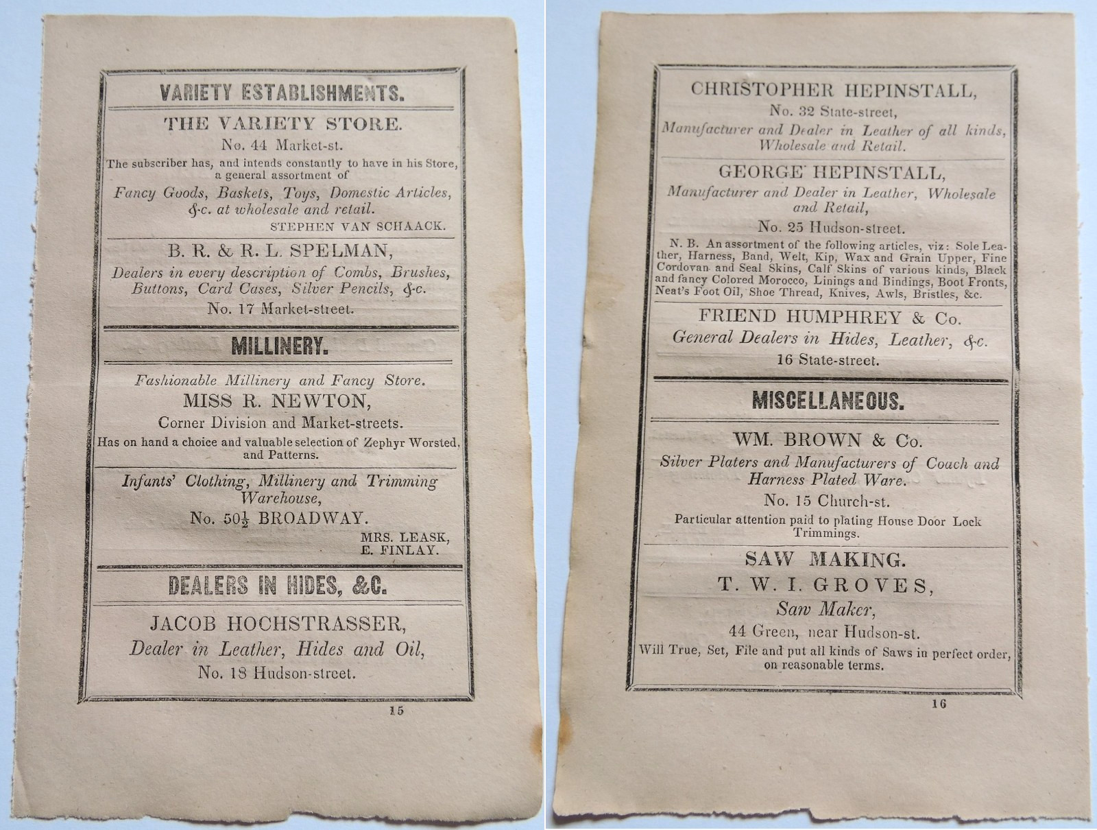 (10) #2 Antique 1842 Albany NY Advertisements Vtg