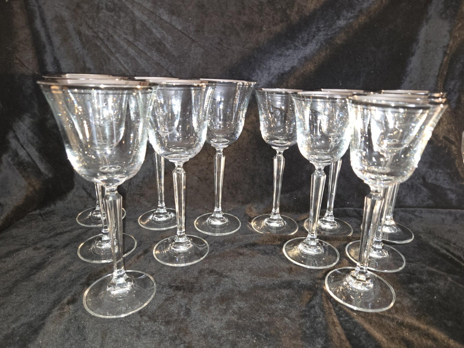 12 pc Set Of Mikasa Briarcliffe Platinum Crystal Water and Wine Goblets 