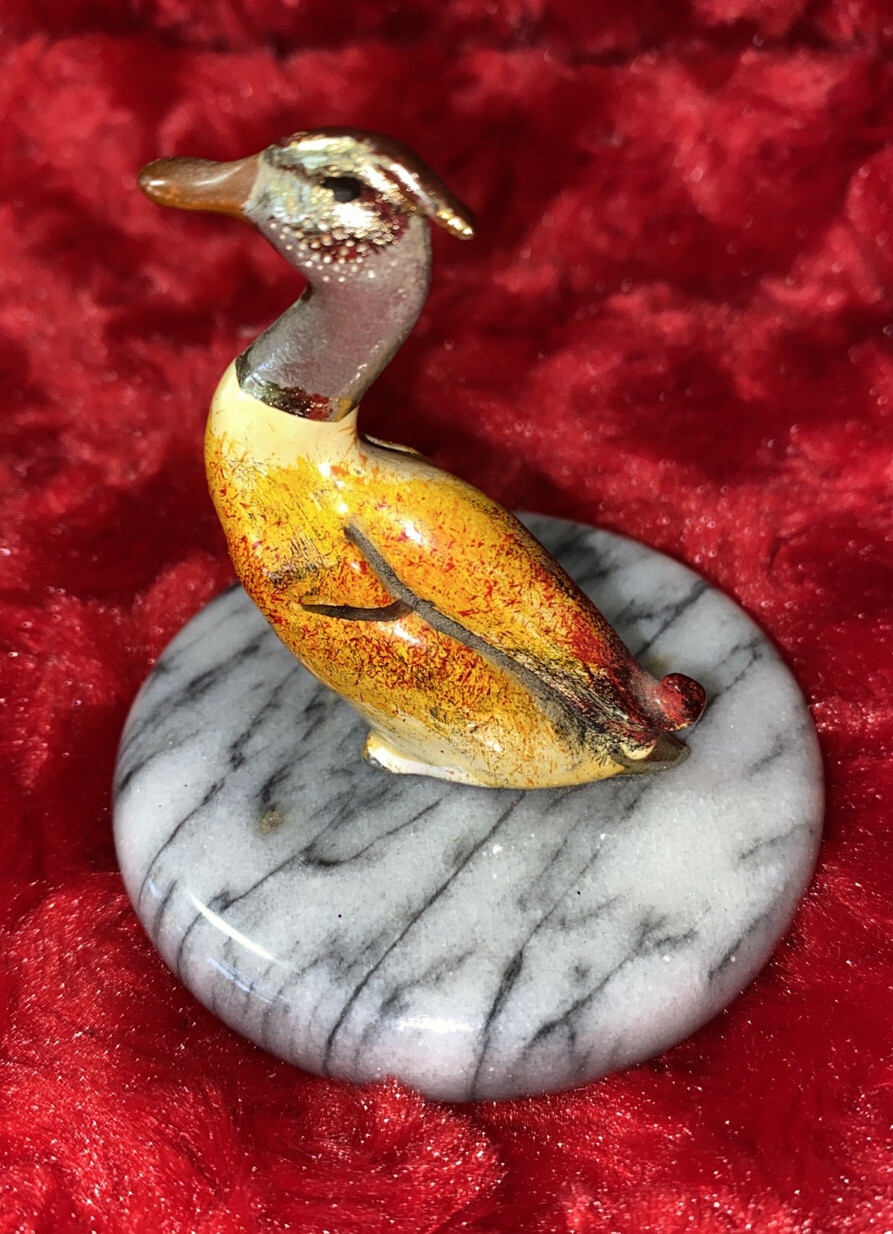 Vintage Paperweight 1983 ENESCO Enameled Duck Sitting on Marble Base Figurine Vintage Paperweight 1983 ENESCO Enameled Duck Sitting on Marble Base Figurine