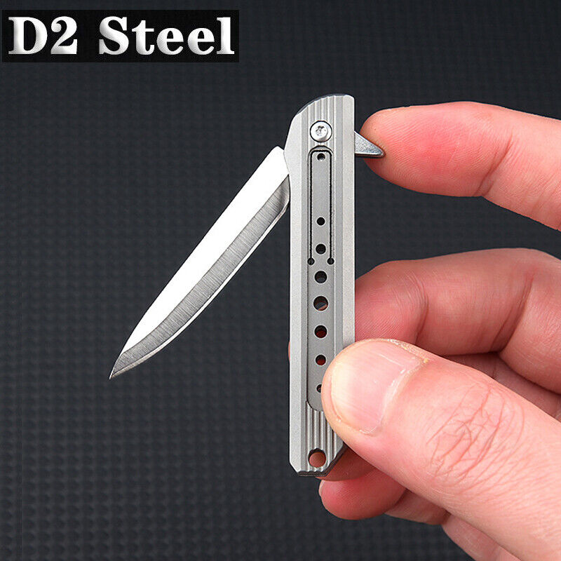 Titanium Alloy Pocket Folding Knife D2 Steel Blade Outdoor EDC Keychain Tool