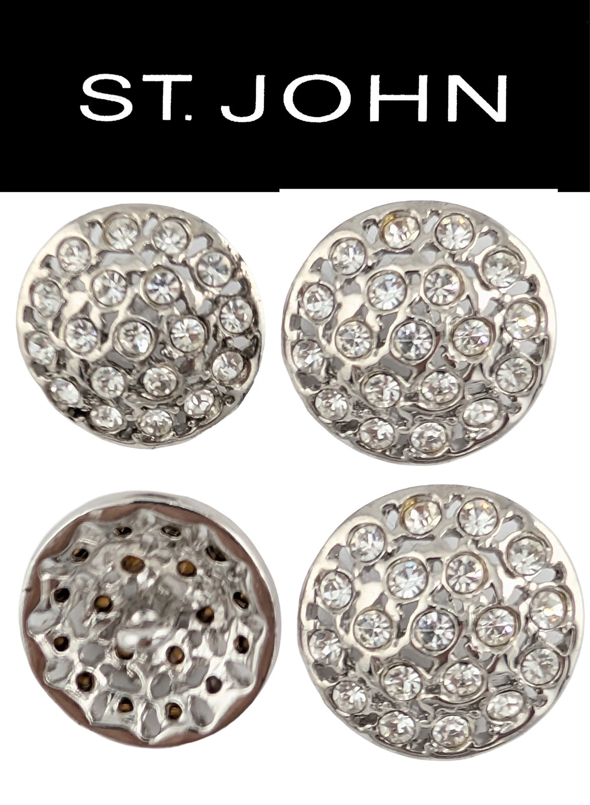 St John Knits (0.85 Inch) Silver Tone Ice Crystal Replacement Buttons (4)