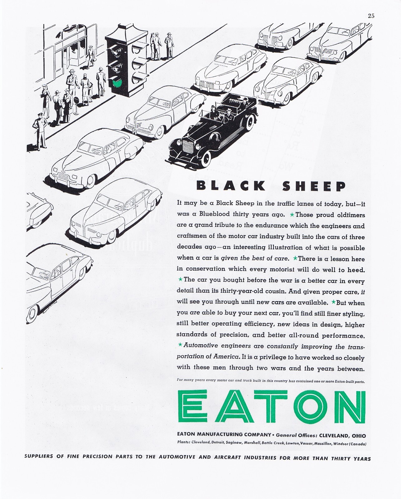 1945 EATON AUTO & AIRCRAFT PARTS INDUSTRY AD Cleveland Ohio, Auto Parts, Saginaw
