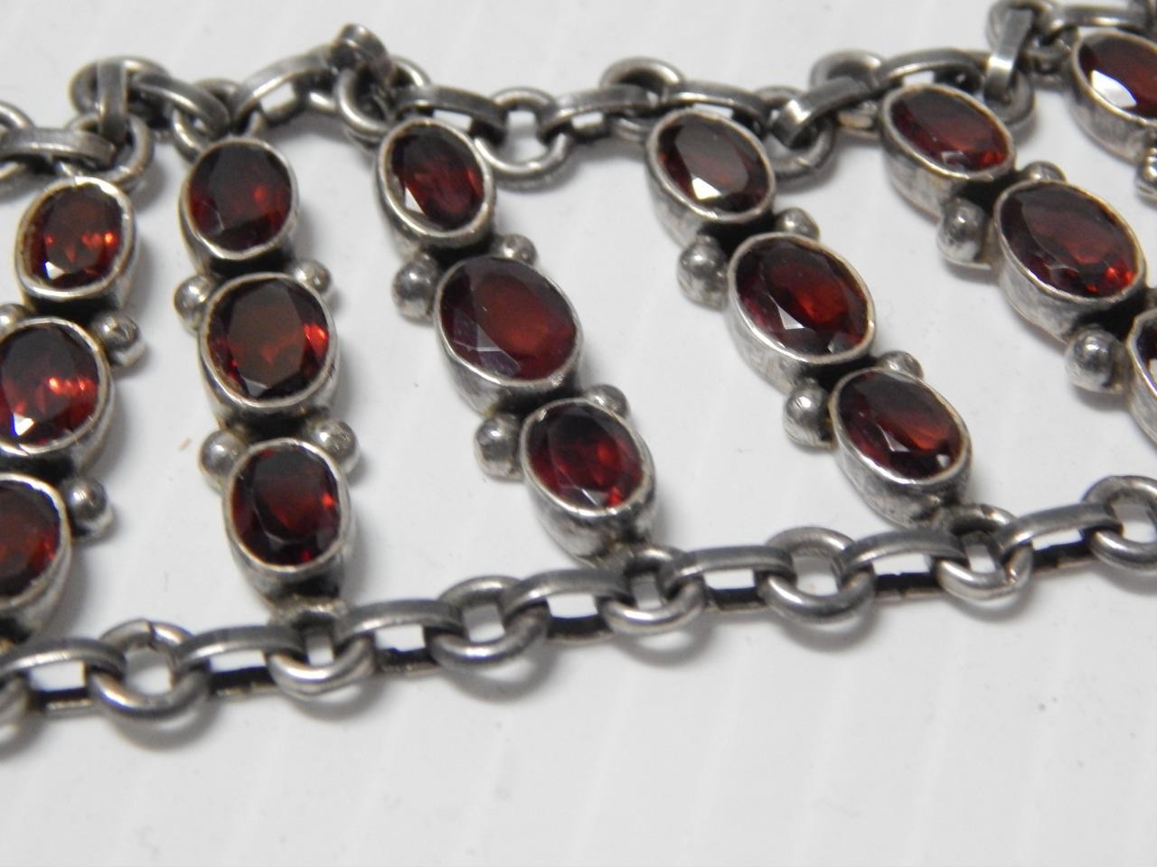 MUSEUM GRADE ANTIQUE VINTAGE MEXICAN STERLING SILVER GARNET PANEL/ LINK BRACELET