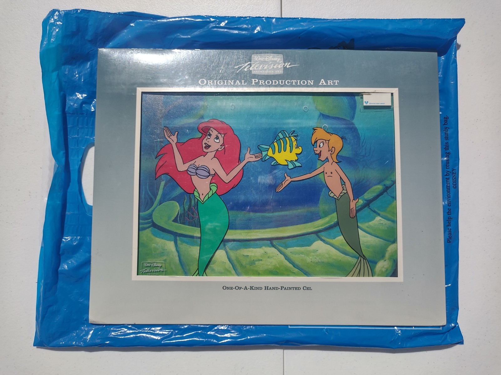 Vintage The Little Mermaid Disney Collectible Production Cel Ariel Flounder COA