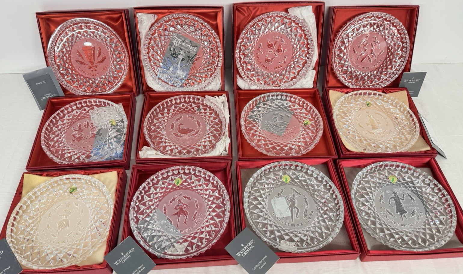 Full Set Waterford Crystal 12 Days Of Christmas Plates 1984-95 & Boxes Gorgeous