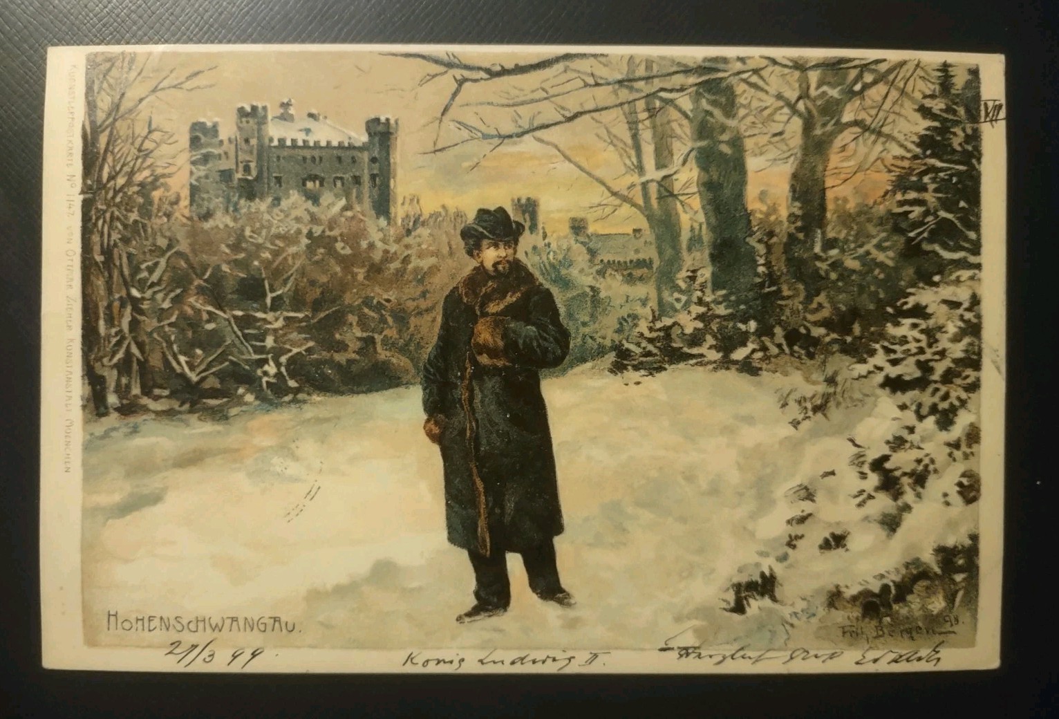 1899 King Ludwig II Hohenschwangau Castle Germany Postcard Fritz Bergen Artist