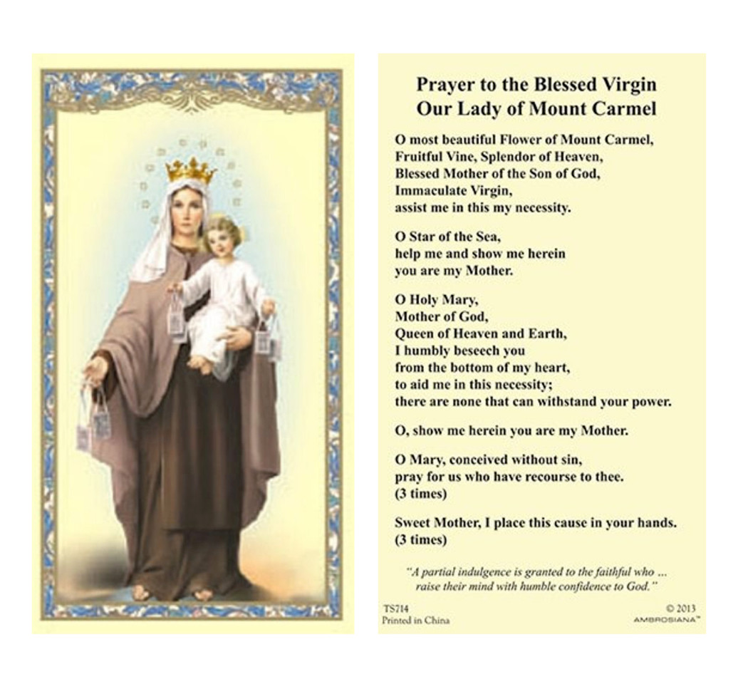 (2 Copies) Cardstock Our Lady of Mount Carmel Holy Prayer Card Catholic