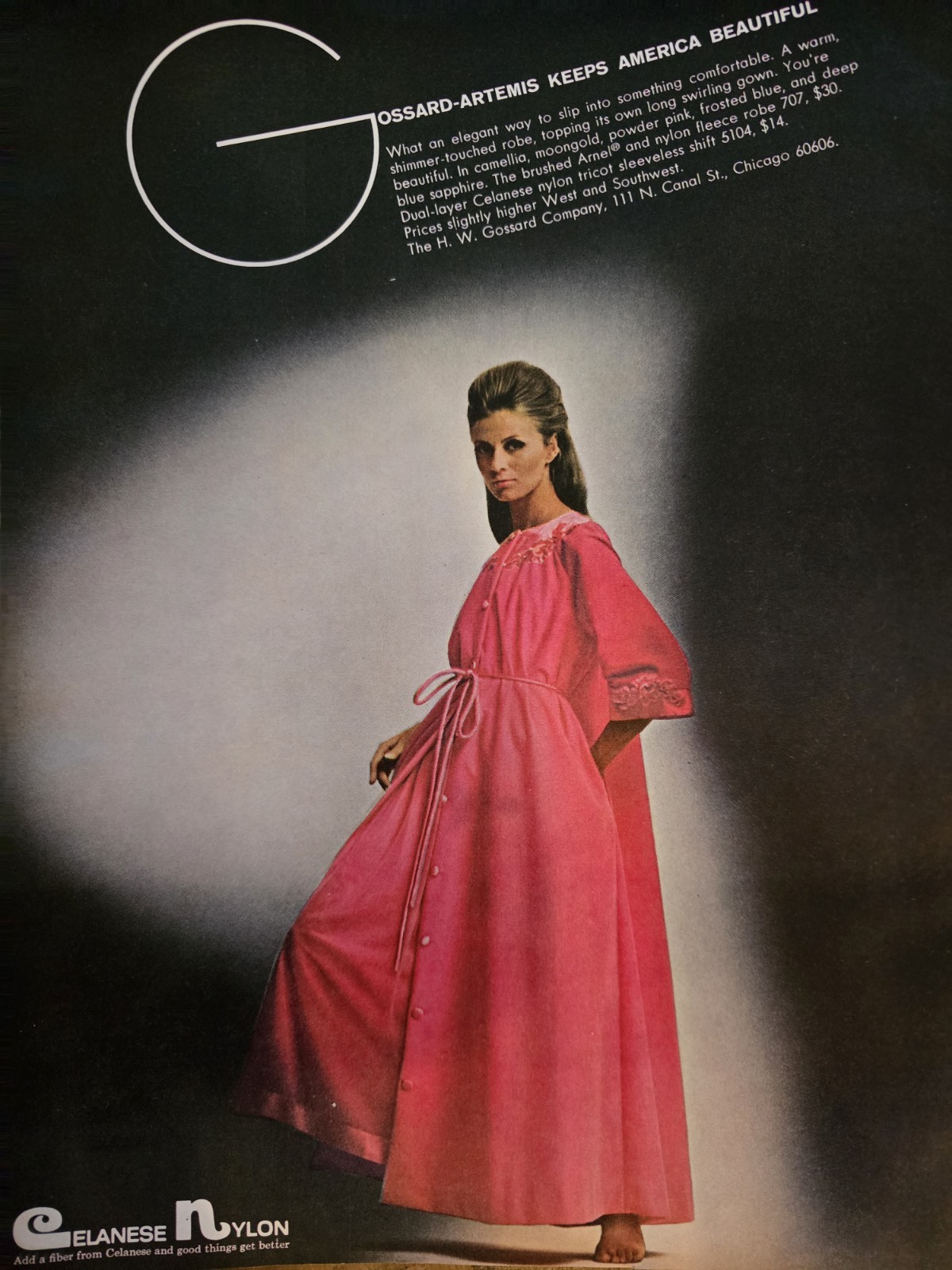 1967 Womens Gossard Artemis pink gown and robe vintage Fashion Lingerie ad