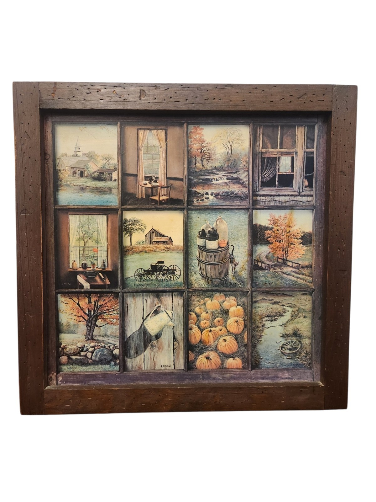 Vintage HOMCO Home Interiors Picture B Mitchell 12 Window Pane Fall Rustic Farm