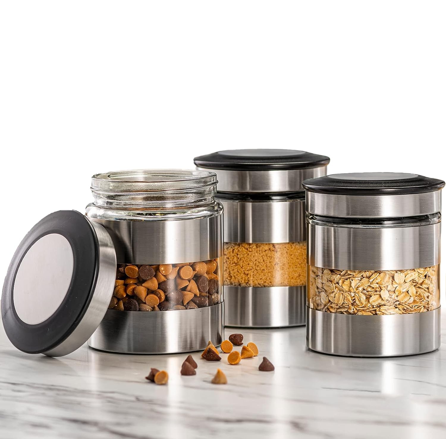 Le'raze Quality Stainless Steel Canister Set of 3 for Kitchen krx83, krx83