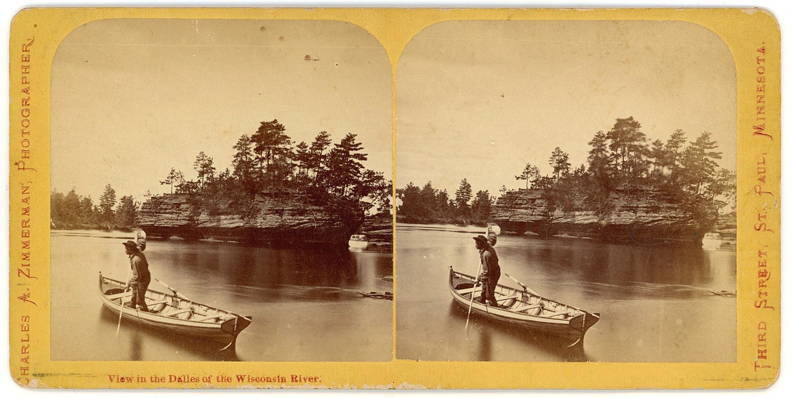 WISCONSIN DELLS STEREOVIEW - Boater on River - CA Zimmerman 1870s