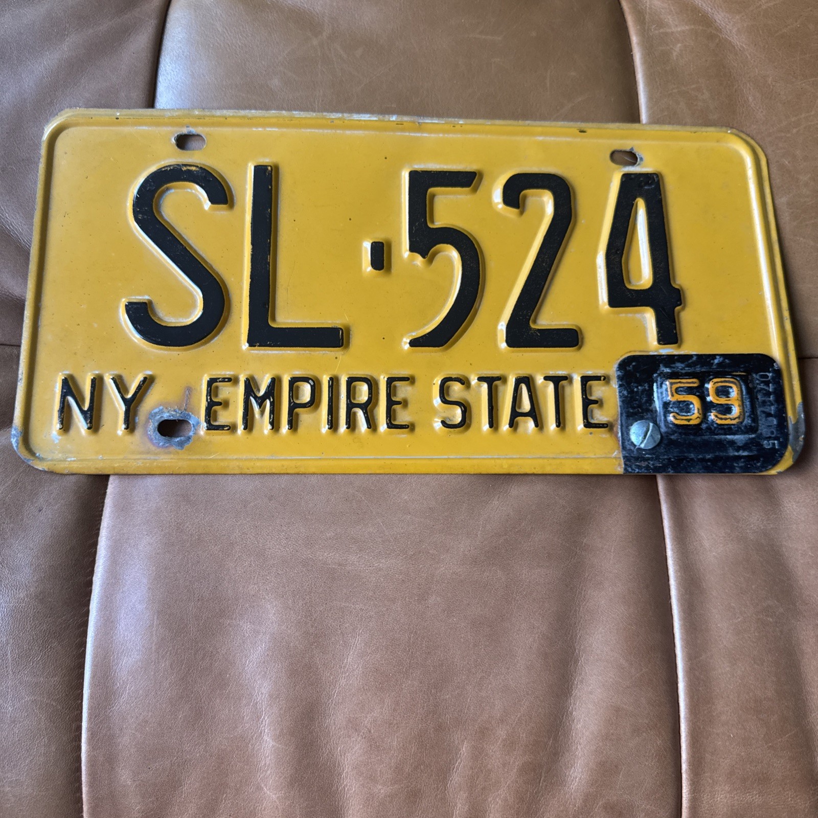 Vintage 1958 New York License Plate  St. Lawrence County 1959 Tab # SL 524 Steel