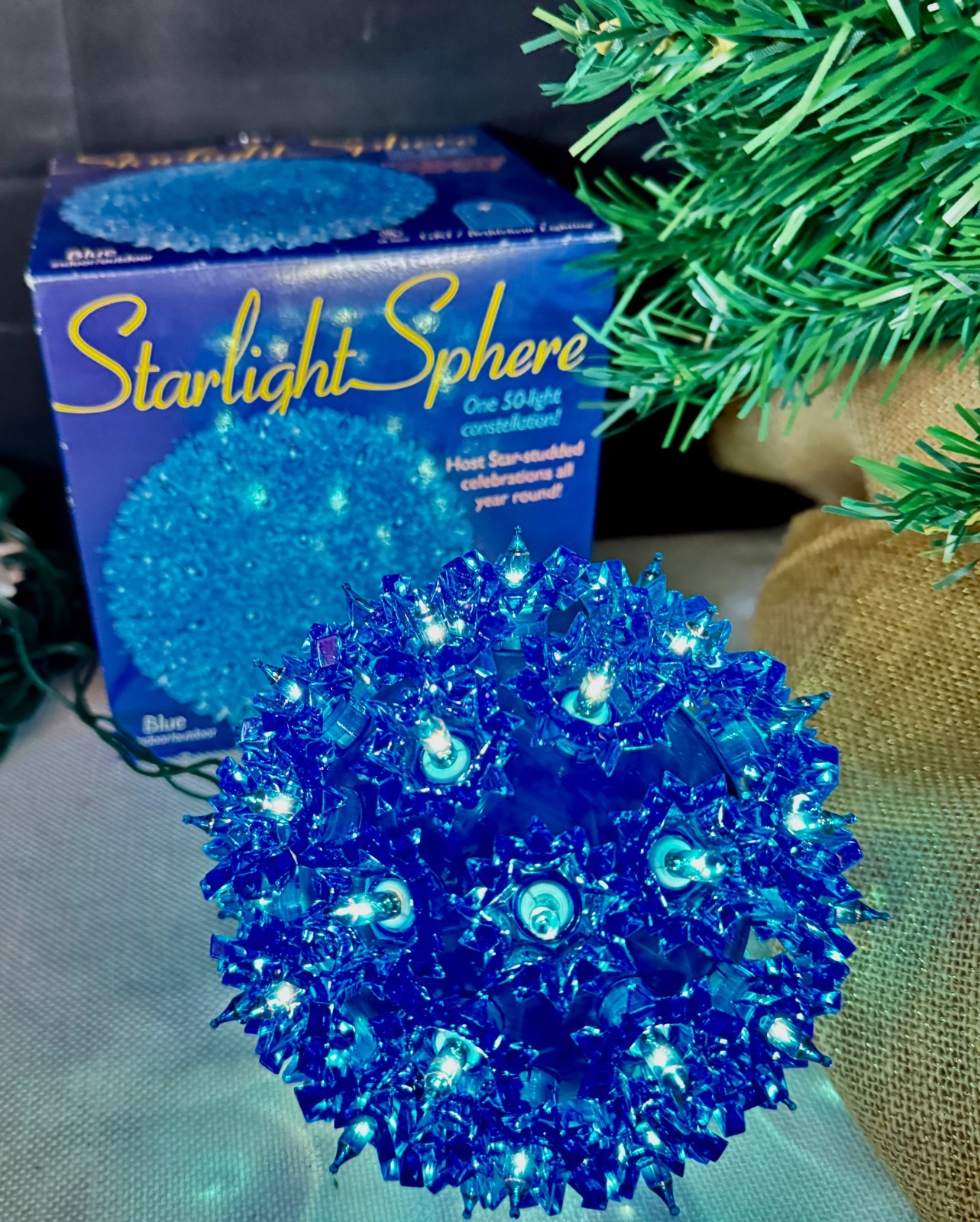 VTG BLUE Bethlehem Lighting Starlight Sphere 50 Hanging Christmas Lighted Ball