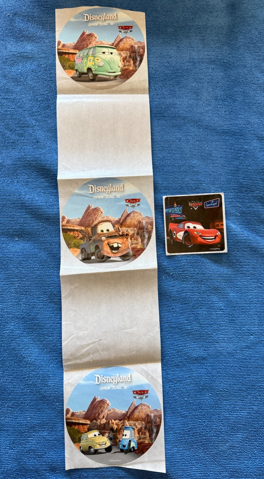 lot of 4 Disney Pixar Cars Stickers, Disneyland DCA Opening Day June 15, 2012 lot of 4 Disney Pixar Cars Stickers, Disneyland DCA Opening Day June 15, 2012
