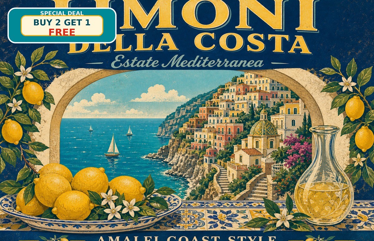 Amalfi Coast Lemon View Italian Summer Art Poster Tin Sign Coastal Decor