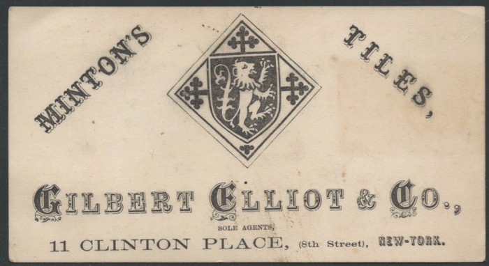 Mintons Tiles 1870s Gilbert Elliot New York British Ceramics Pottery Trade Card