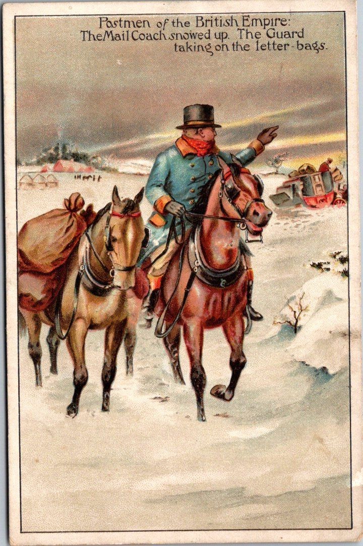 Vintage Pictorial Postcard Postmen of the British Empire Mail Coach Snowed Up