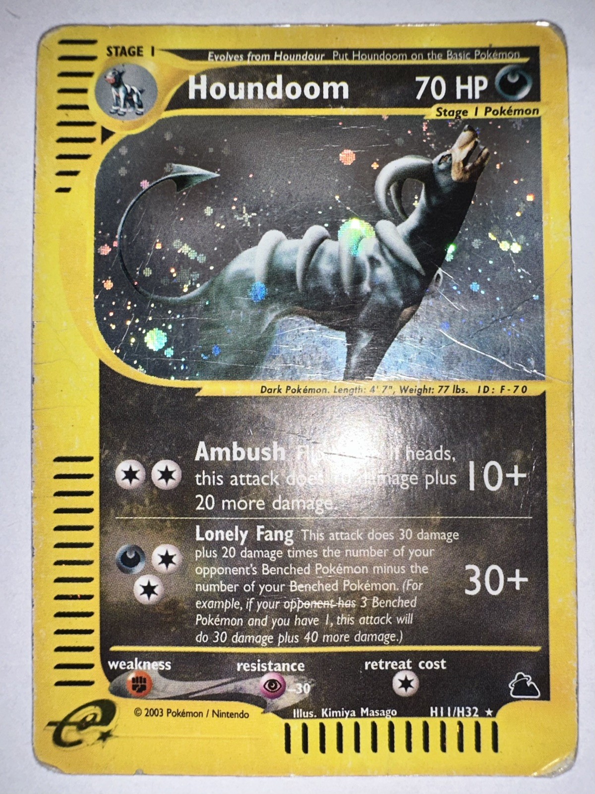 Pokemon Card- Houndoom-Skyridge-Holo-H11/H32-Rare-NoCrystal-ENG-SWIRL