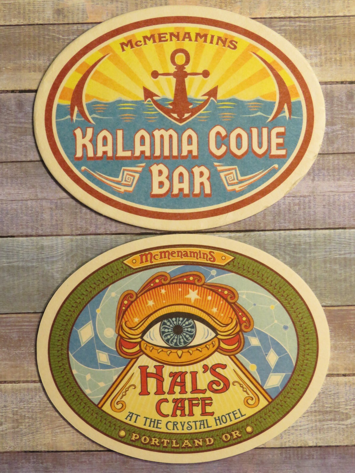 Beer Coaster: McMENAMINS Brewery ~ Kalama Cove Bar ~ Hal\'s Cafe Crystal Hotel