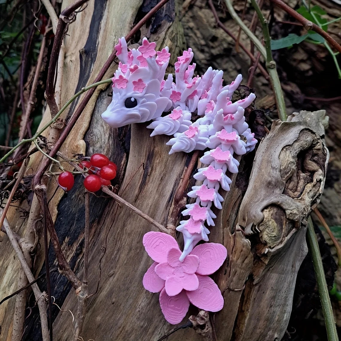 Vibrant 3D Printed Cherry Blossom Dragon Sculpture Colorful Flower Design Great