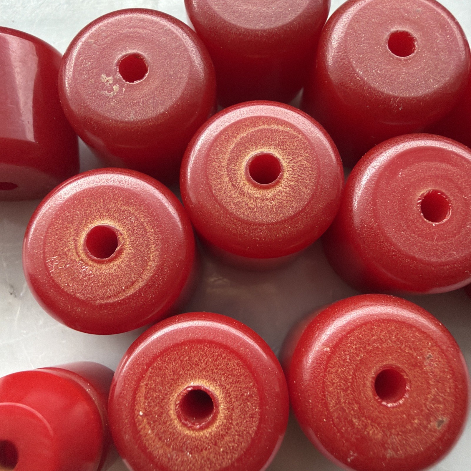 13 Antique Cherry Amber Bakelite Faturan Barrel Beads Lot 65g Tested⁠