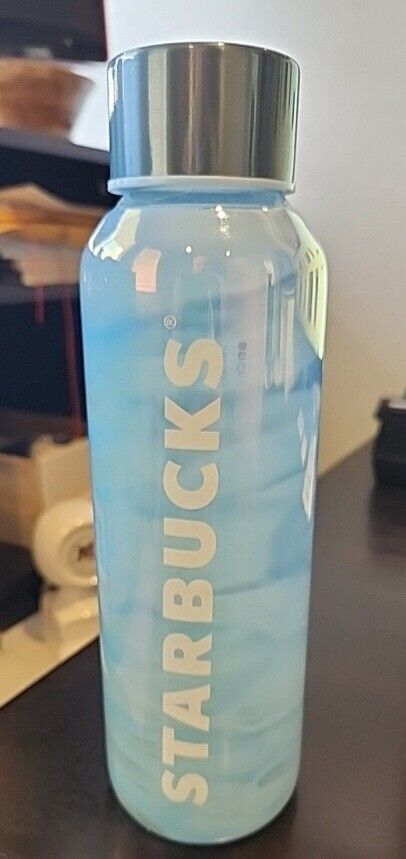NWT Starbucks 2024 Iridescent Aqua Luster Glass Water Bottle Tumbler