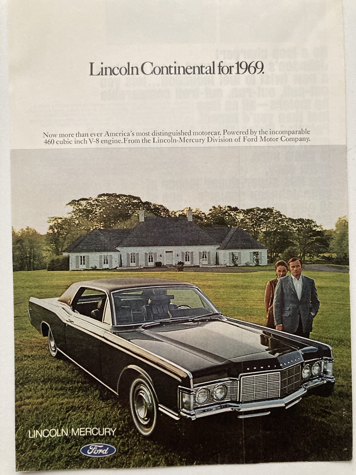 1969 Lincoln Continental Print Ad Powered By 460 Engine