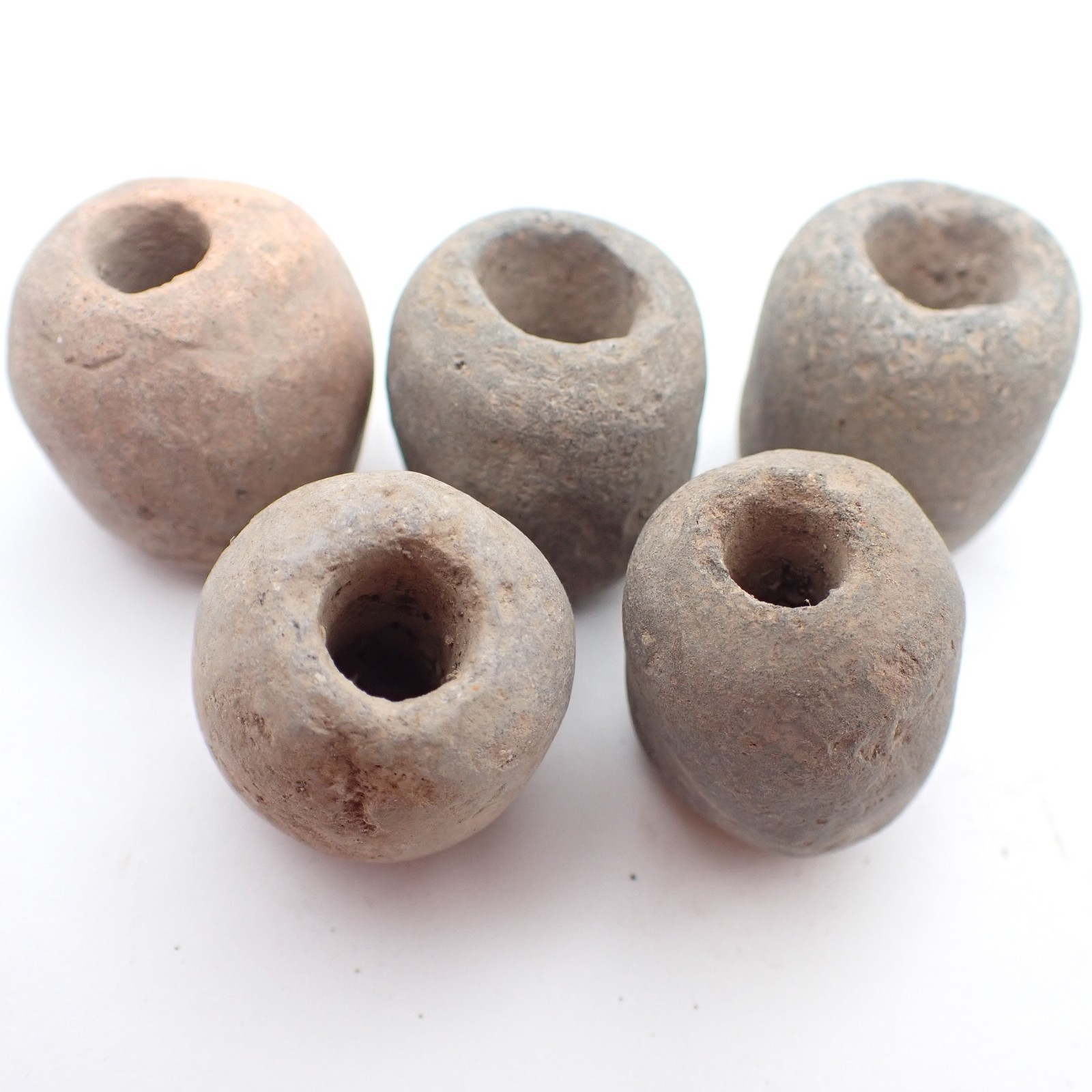 5 pcs old big Sukothai era clay Beads Thailand collection estate handmade