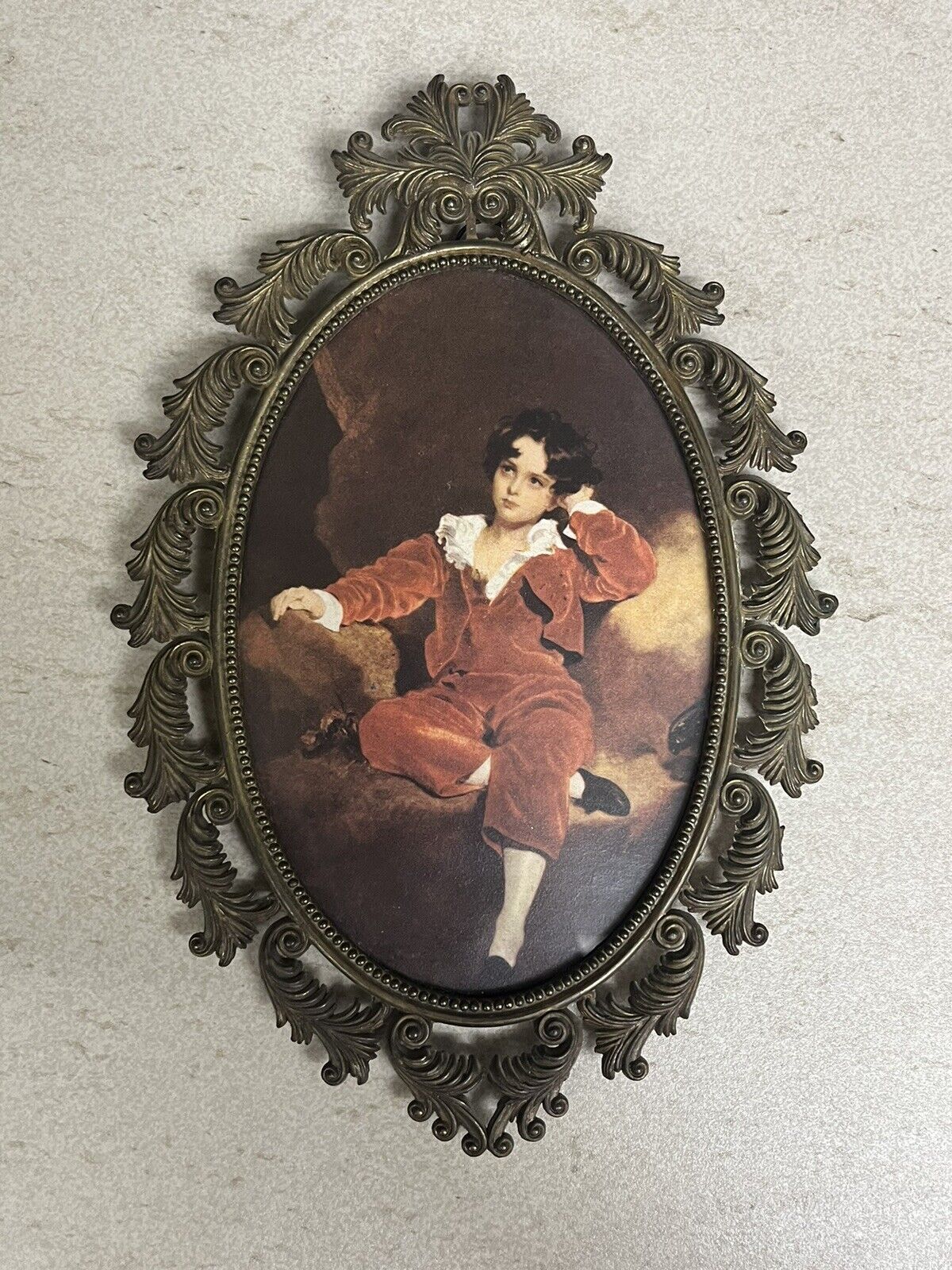 Victorian Metal Italian Ornate Oval Frame, Vintage, “Red Boy”