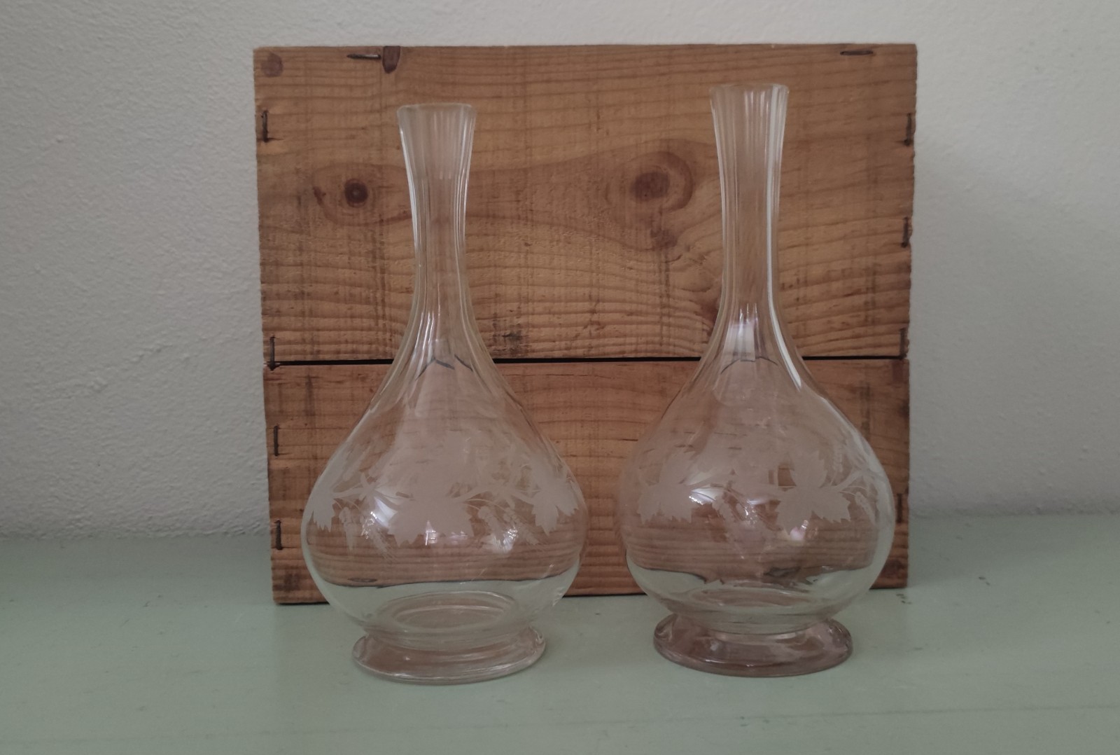 Antique English Crystal Glass Decanters Engraved with Wheat Vines Antique English Crystal Glass Decanters Engraved with Wheat Vines