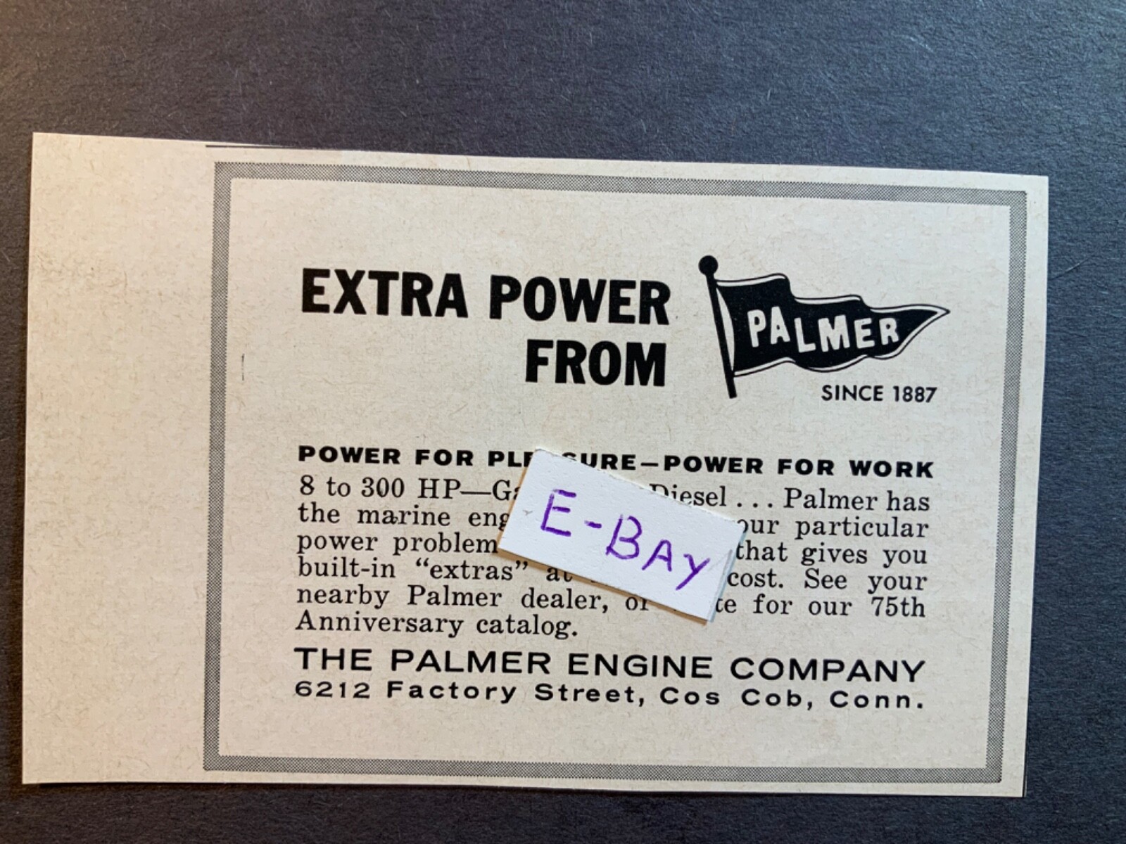 1962 Ad. The Palmer Engine Company. Cob, CT. Marine Engines