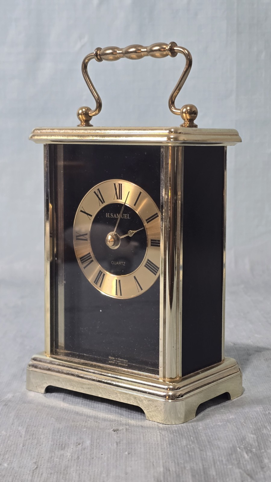 Vintage H Samuel Brass Carriage Mantel Clock Quartz Made in Germany Working
