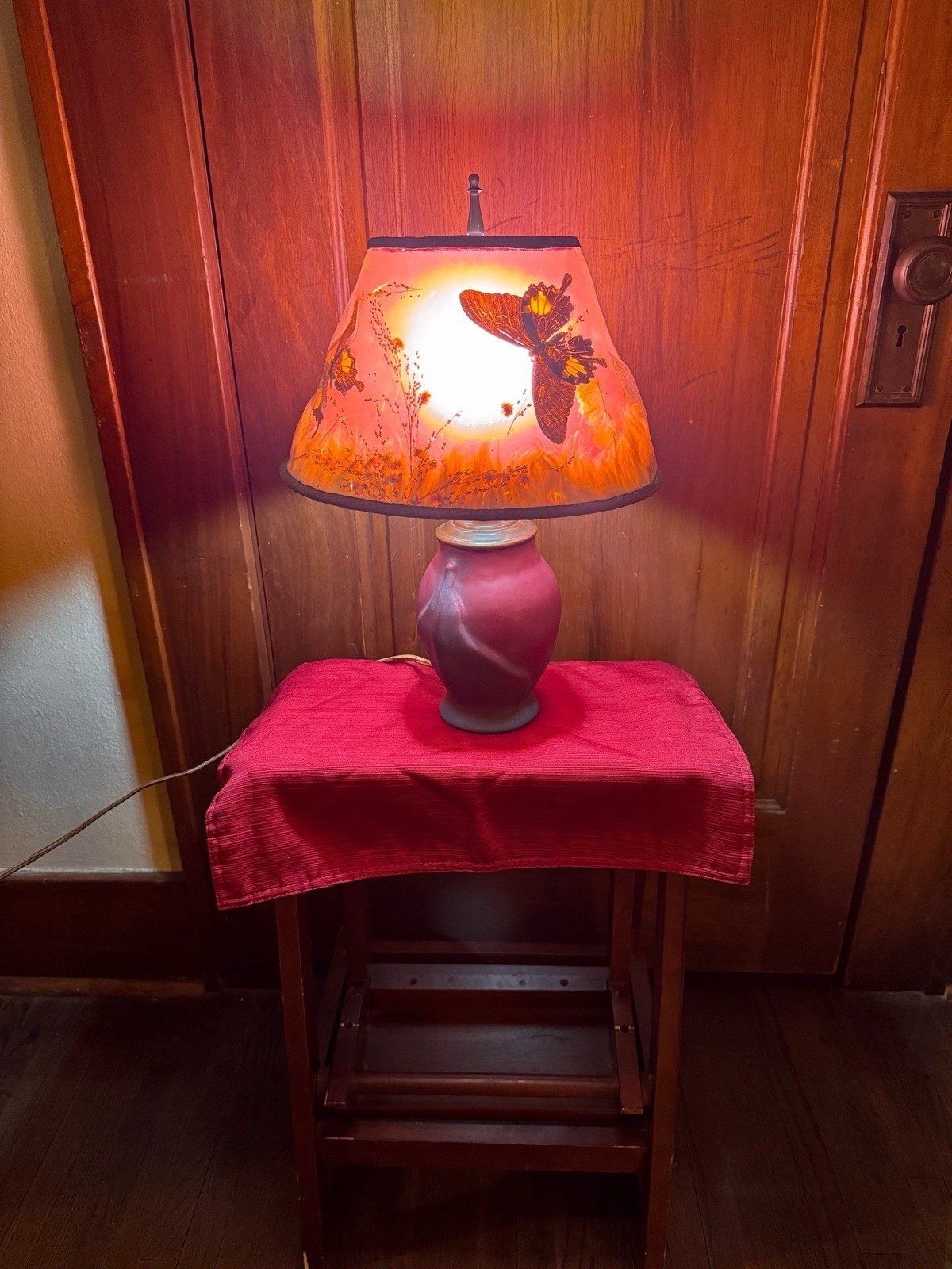 Vintage Van Briggle Art Pottery Lamp Mulberry With Original Shade