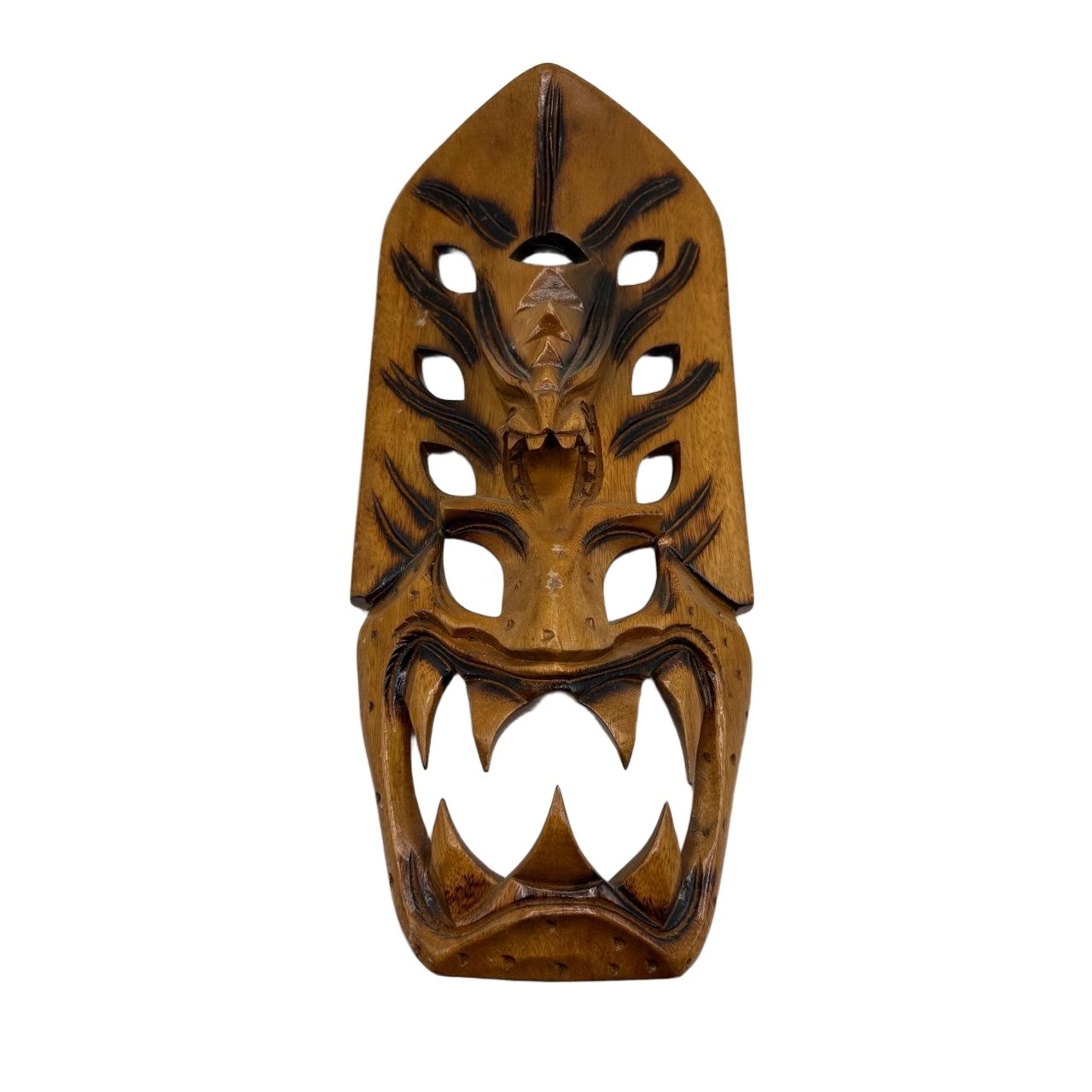 Vtg Hand Carved Dragon Wooden Mask Tribal Art Brown Hawaiian Indo 14.5x7 Tiki Vtg Hand Carved Dragon Wooden Mask Tribal Art Brown Hawaiian Indo 14.5x7 Tiki