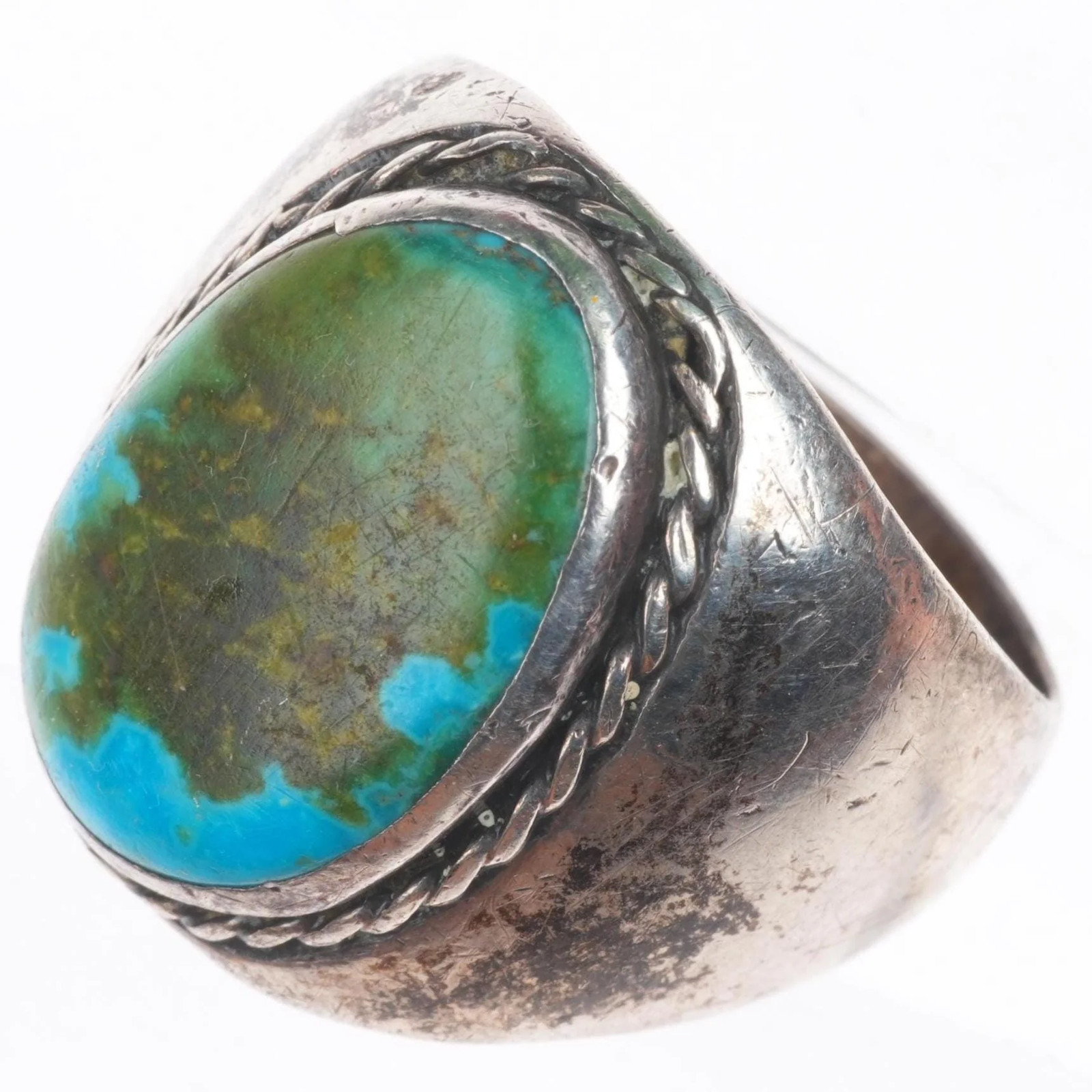 sz11 vintage Navajo sterling silver green/blue turquoise size 11 men's ring sz11 vintage Navajo sterling silver green/blue turquoise size 11 men's ring