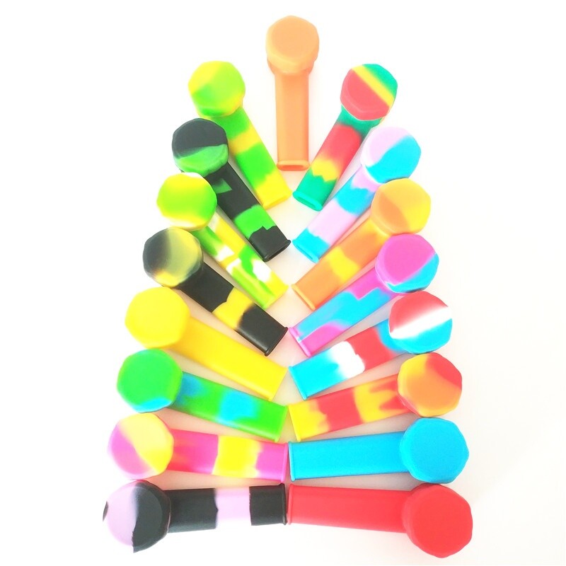 5PCS 3.4\'\' Mini Silicone Smoking Hand Pipe with Metal Bowl & Cap Lid Pocket Pipe