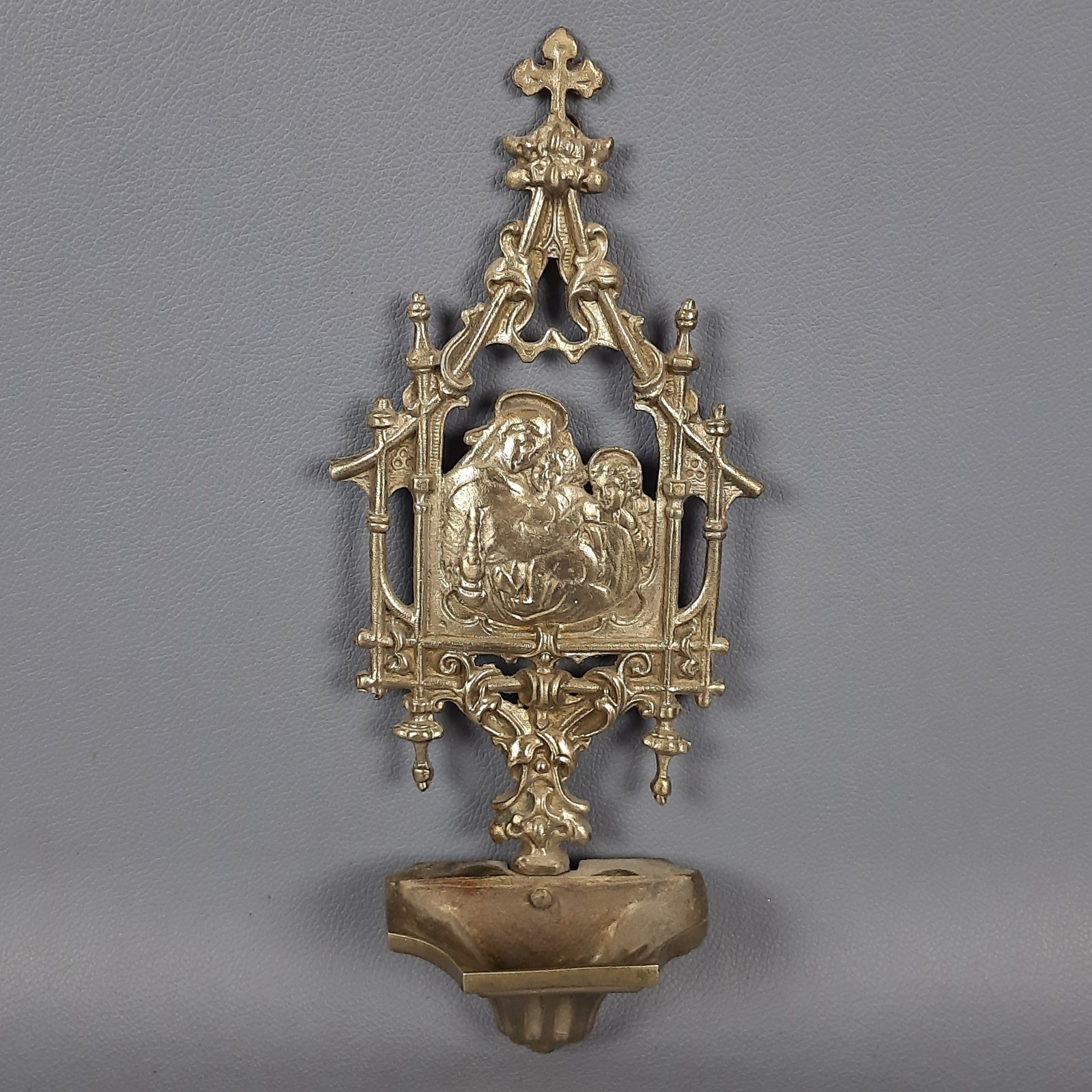 Gothic Silver-Plated Brass Holy Water Font Vintage 20th Century