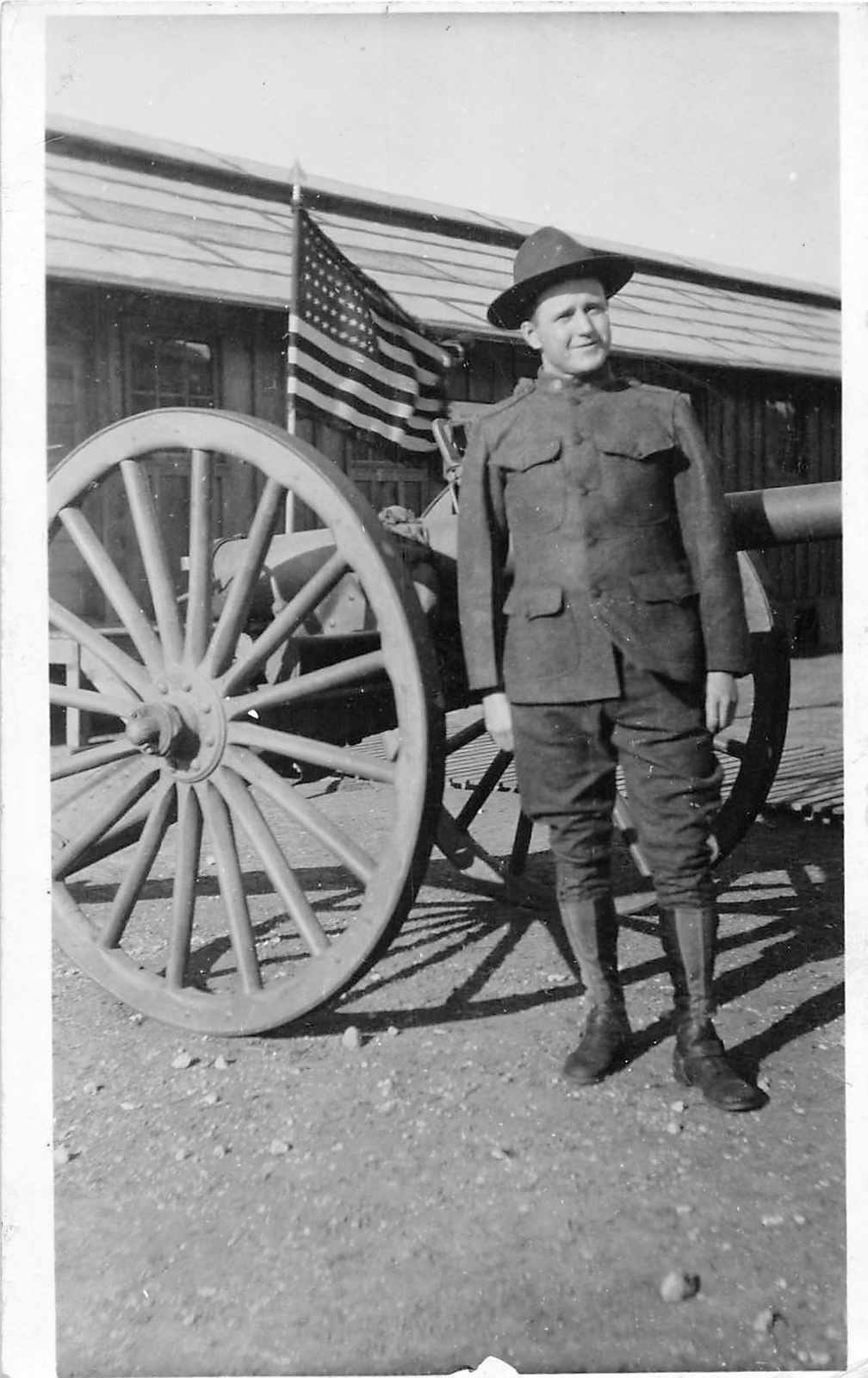 H77/ Interesting RPPC Postcard c1910 Soldier Cannon Patriotic Flag 169