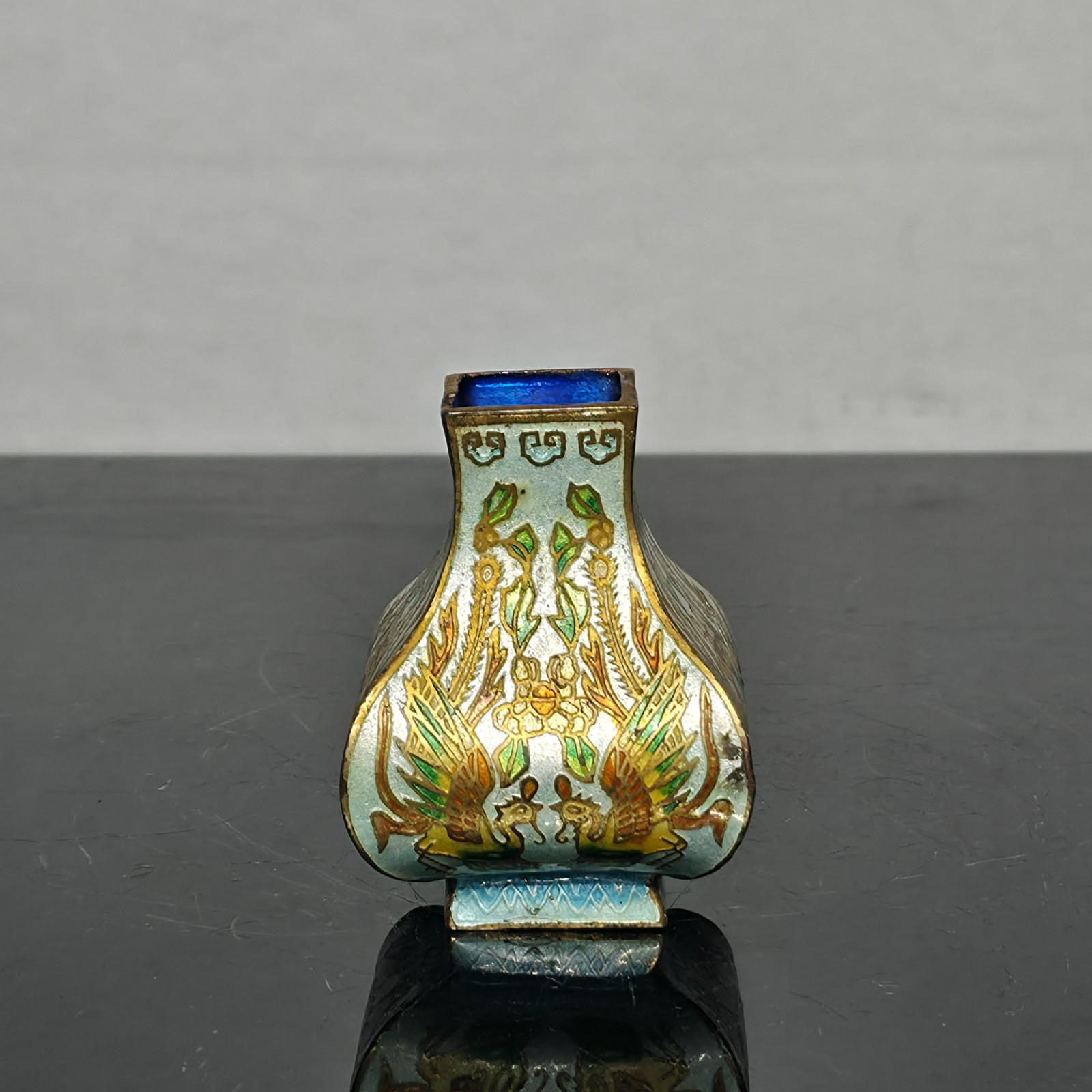 Vintage Asian Cloisonne Enamel Miniature Square Vase Phoenix Birds Floral Vintage Asian Cloisonne Enamel Miniature Square Vase Phoenix Birds Floral