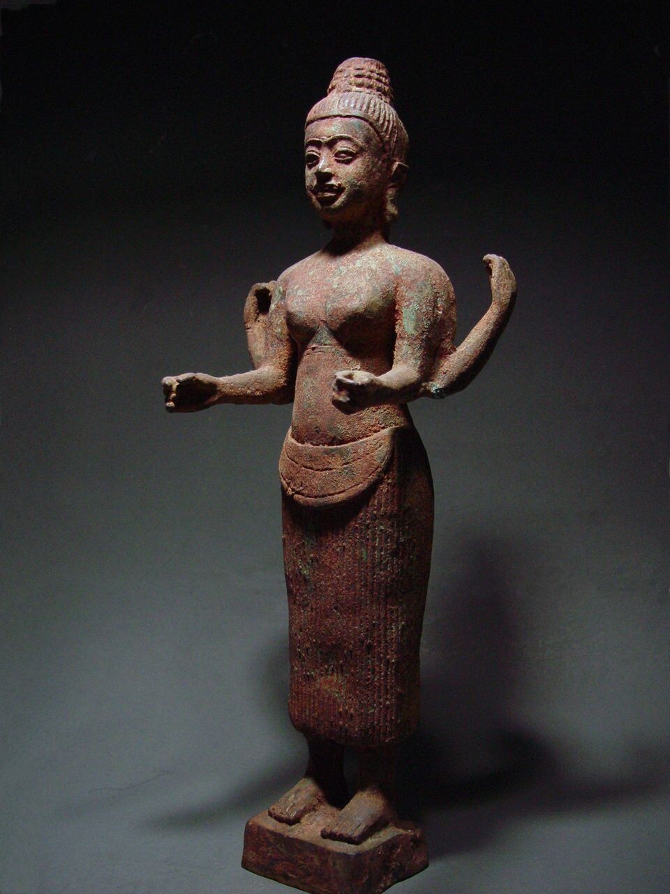 SOUTHEAST ASIA BRONZE FIGURE OF A MULTI-ARM FEMALE DEITY. KHMER STYLE 17/18th C.