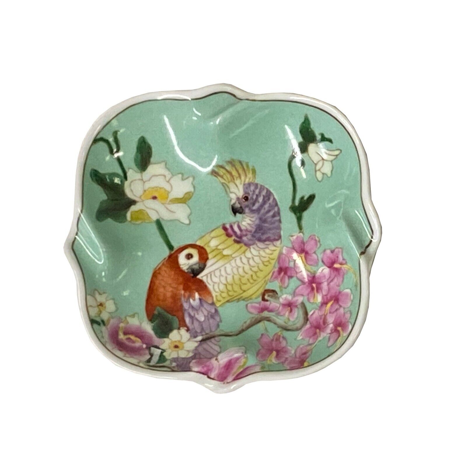 Lot of 2 Parrot Bird Graphic Square Light Green Porcelain Small Plates ws2456G