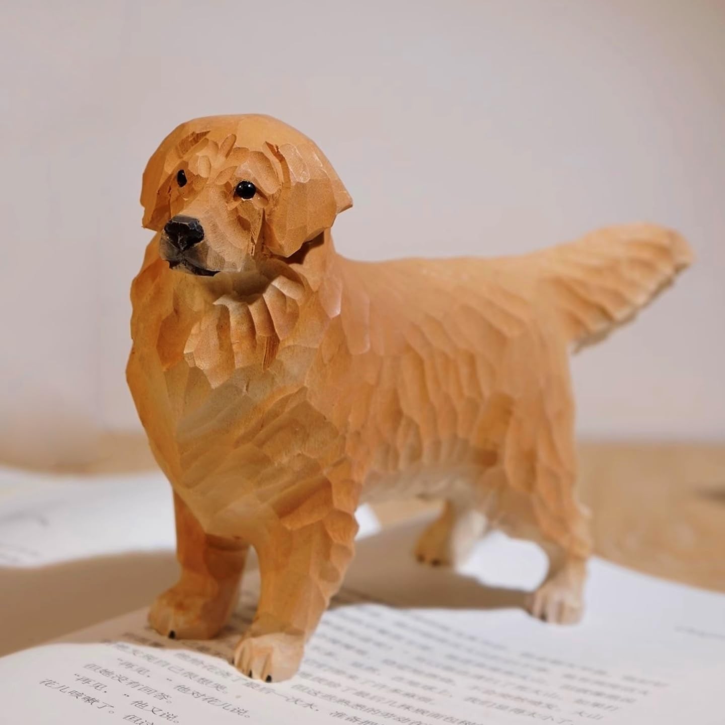 Golden Retriever Figurine Handmade Carved Wooden Dog Statue, Cute Golden Retr#