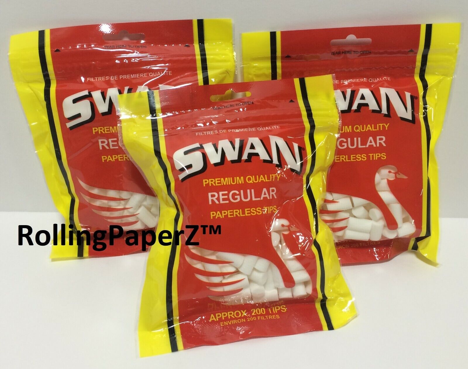 SWAN REGULAR Paperless Filter Tips THREE BAG Approx. 200ct each/ 600 Count total
