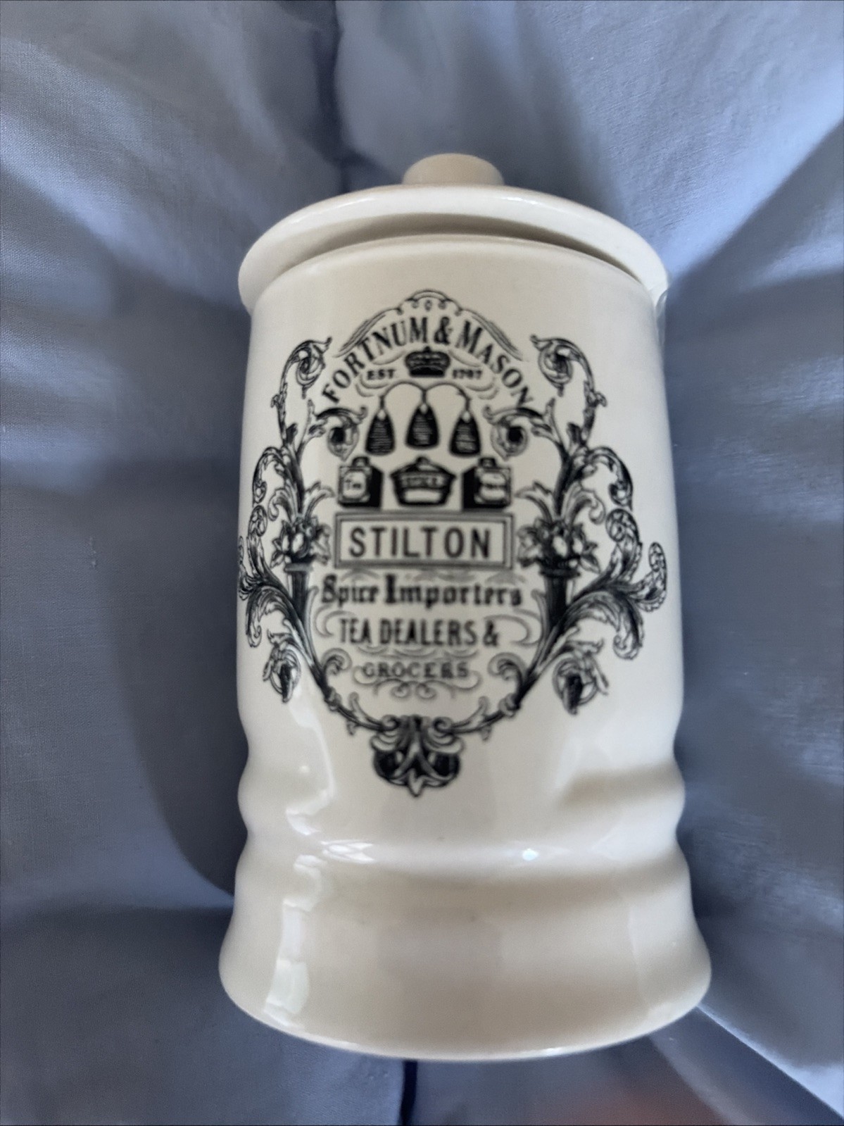 Fortnum & Mason Porcelain Jar Vintage Black And White Ornate 1707  Lid Stamped