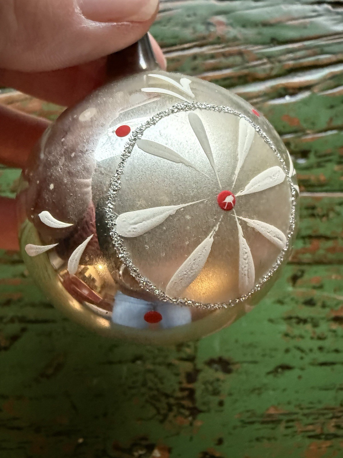 Vintage Cali Col Christmas Ornament Silver With White Paint