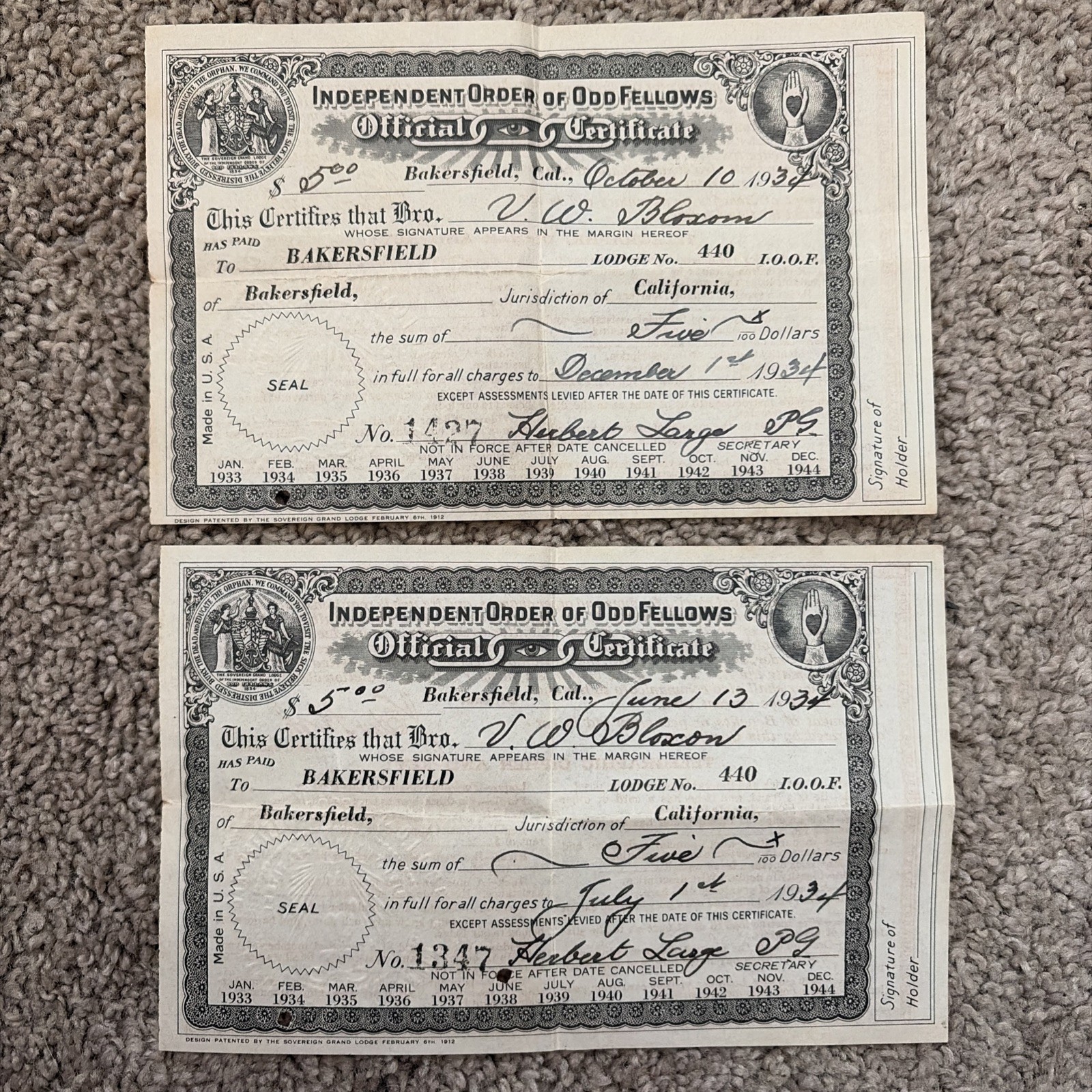Antique Odd Fellows IOOF Membership Certificate Heart Hand Cerimonial Oddities