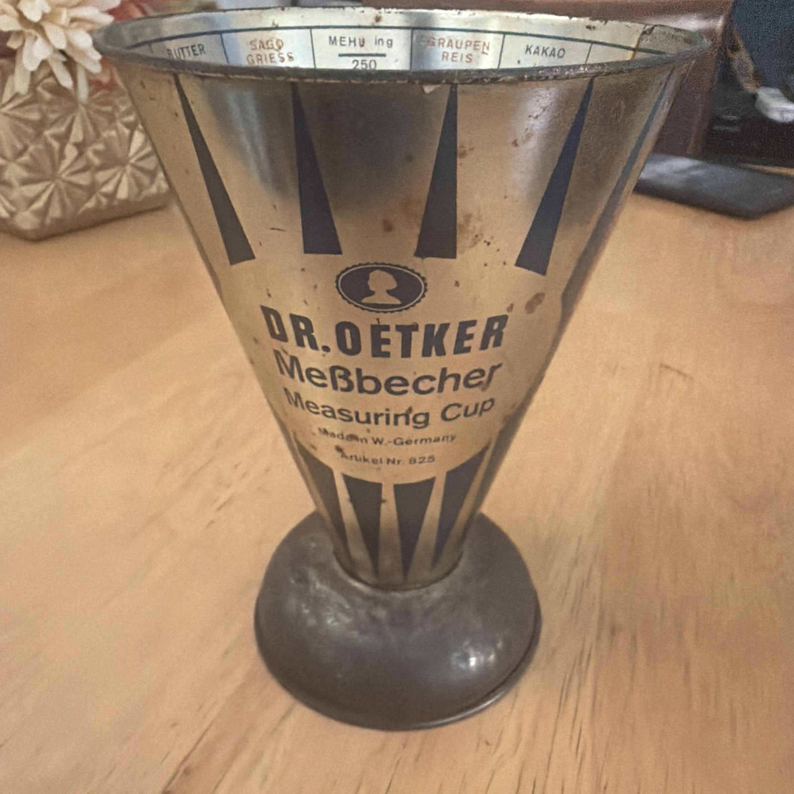 Vintage Dr. Oetker Metal Measuring Cup #825 West Germany Blue Silver