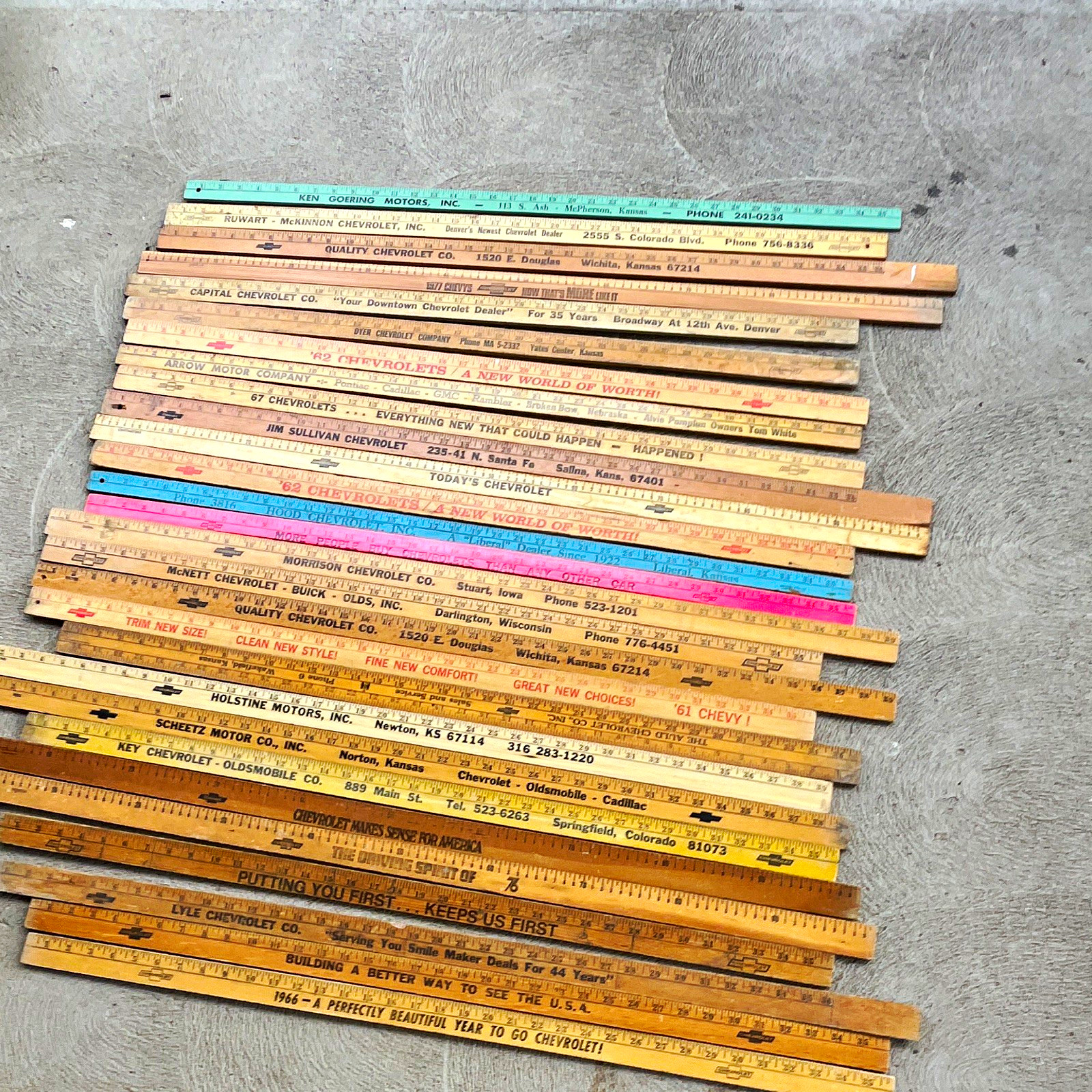 Chevrolet Vintage Dealer Advertising Wooden Rulers/Yardsticks Lot '61 '62 '67