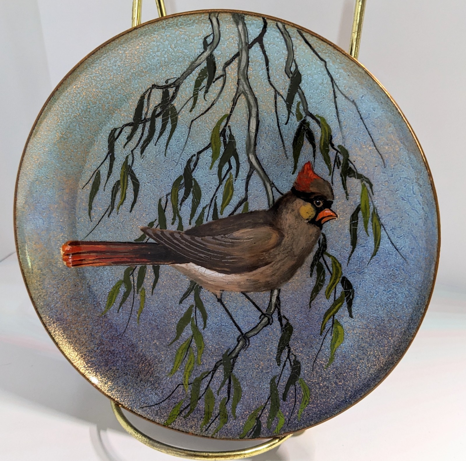 Vtg Serge Nekrassoff Stamped Enamel Over Copper Female Cardinal 6.5\ Vtg Serge Nekrassoff Stamped Enamel Over Copper Female Cardinal 6.5\